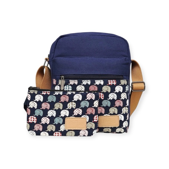 new Kemy’s ☀︎︎ Crossbody Purse Handbag Bag ☀︎︎ Elephant Print ☀︎ Navy Blue ☀︎ - Picture 1 of 16